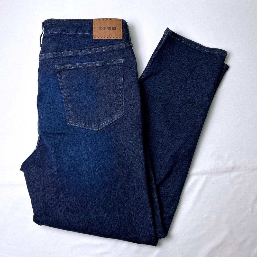 Express Mens Hyper Stretch Slim Straight Jeans Size 36x30 Dark Wash Blue Denim